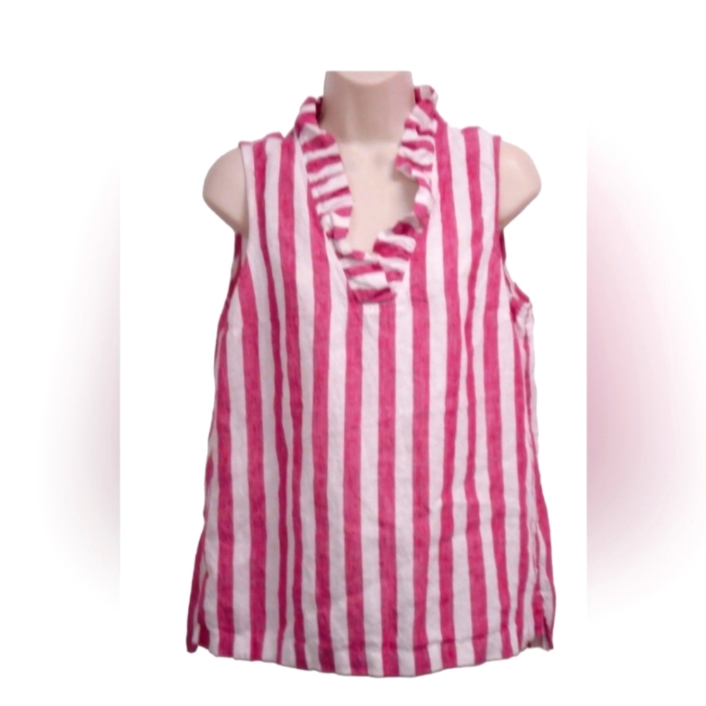 Linen v-neck ruffle sleeveless blouse